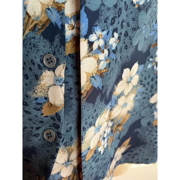 Vintage Koret Petites beautiful blue floral blouse 10P LN Shoulder pad high neck - Picture 5 of 5